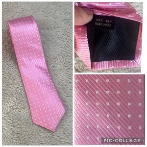 100% Silk Terzasso Pink Polka Dot Slim Tie